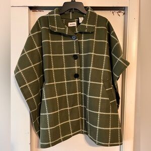 OS Green Windowpane Poncho